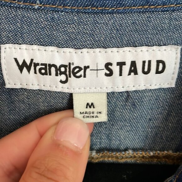 Wrangler +Staud Women's Denim Pearl Snap western cowboy button down sz Medium - Picture 5 of 14